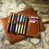 Crazy Horse Leather Zipper Fountain Pen Case: Large Capacity European and American Multi-Pen Storage Box and Handheld Bag