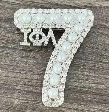 Iota Phi Lambda Greek Numeral 7 # Rhinestone Brooch classic&Silver Plated