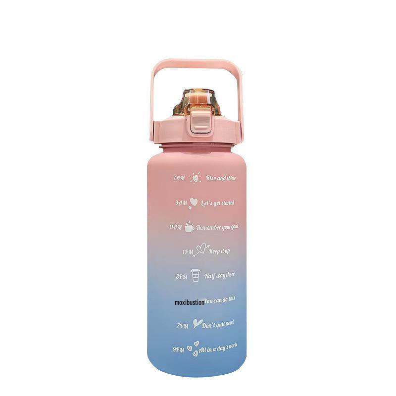2000ml Women's Water Bottle with Straw & Time Scale - Large Capacity Sports Kettle