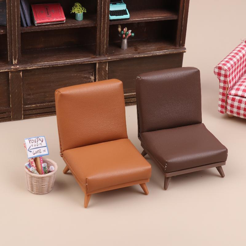 1:12 Scale Dollhouse Miniature Single Pu Leather Sofa Chair Doll House Living Room Furniture Model For Diy Scene Decoration
