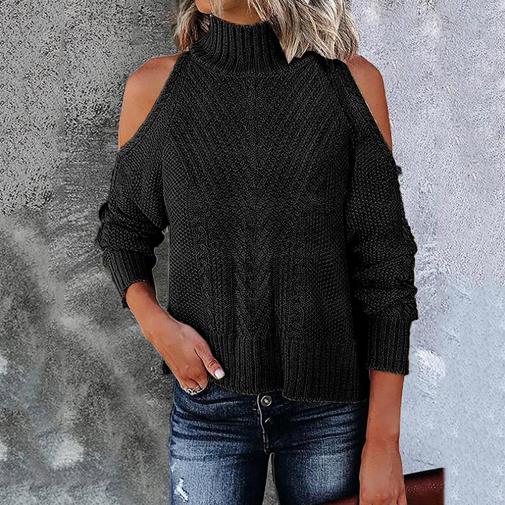 Ladies Fashion Sweater Solid Color Off Shoulder Oversize Loose Sweater