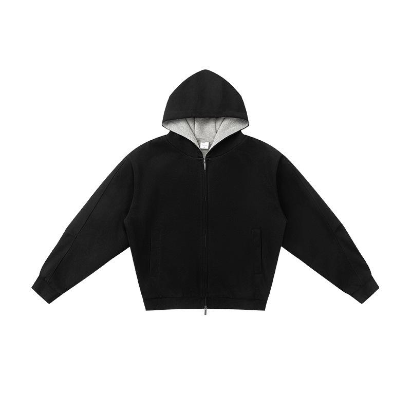 

UNF 800G Heavyweight Double-Layer Color Block Oversized Loose Hooded Zip Jacket for Autumn/Winter, Unisex S