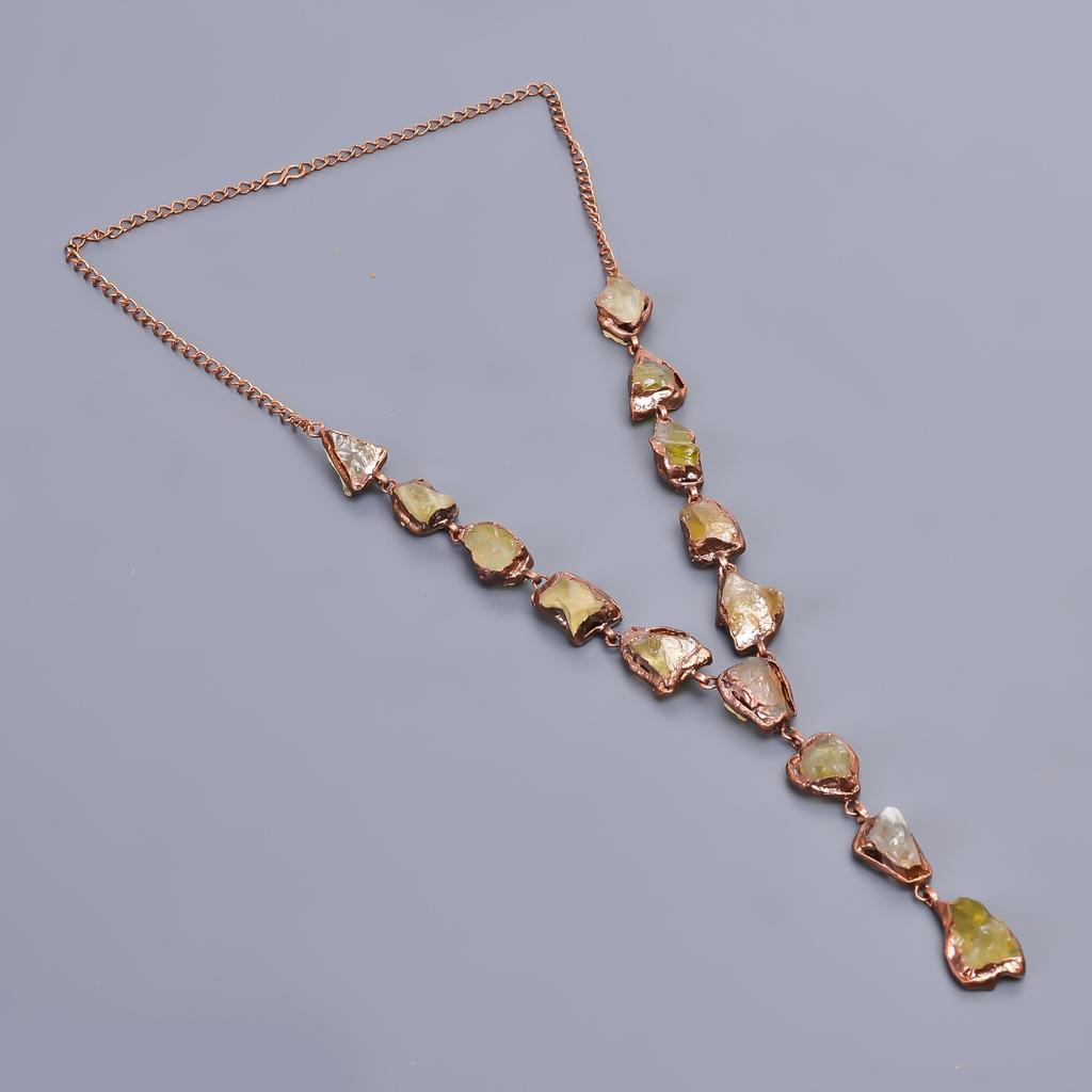 Lemon Topaz Rough Stone Copper Electroformed Chain Friend Gift Necklace Jewelry V-22