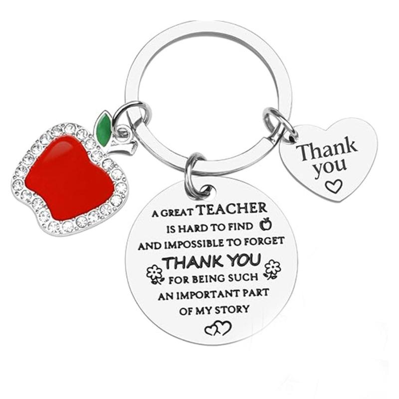 Teacher Appreciation Keychain for Teachers, Polished Metal Bag Charm with Engraved Pendant for Daily Keys and Bags