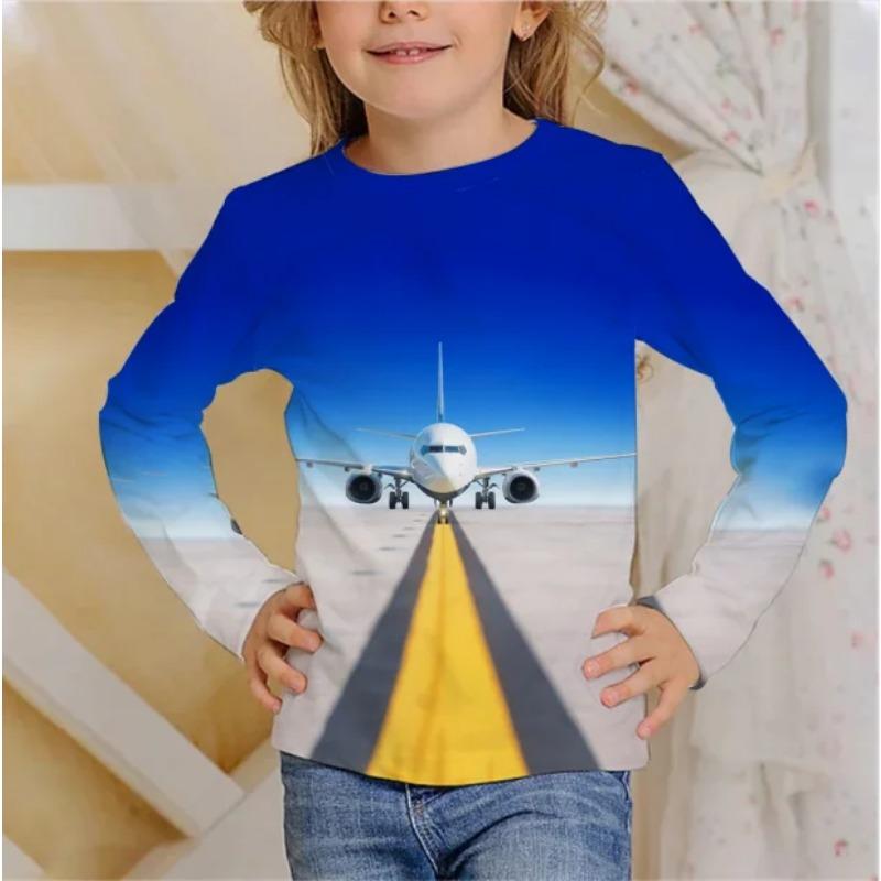 Long Sleeve T-Shirts Summer Aircraft 3D Printed T Shirt Fashion Kids Casual Boy Girl O-Neck Tshirt Children's Tees Tops Clothing