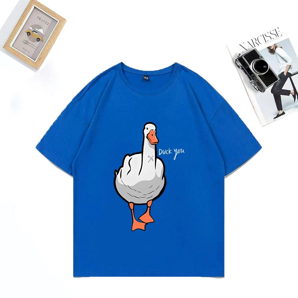 Mens Fun Duck You Pattern Printed 100 Cotton Shortsleeved Tshirt Hiphop Streetwear Breathable Comfortable Streetwear Top