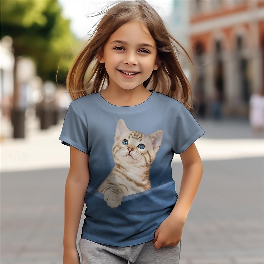 3D Pattern Animal Print Children's T-shirt Short Sleeved Summer Sports Fashion Street Casual Top