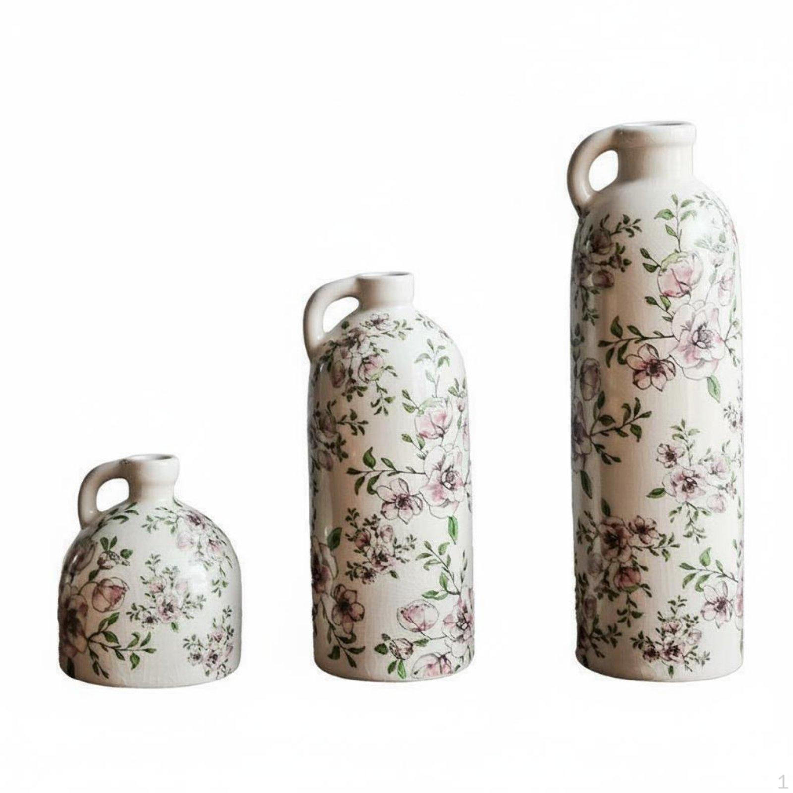 3 Pieces Ceramic Vase Set Textured Finish of Decorative Vases Crackle Glaze Vintage Design