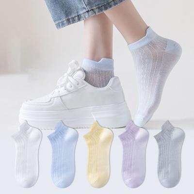 1 Pair Women Socks Hollow Out Mesh Thin No Odor Solid Color High Elasticity Anti-slip
