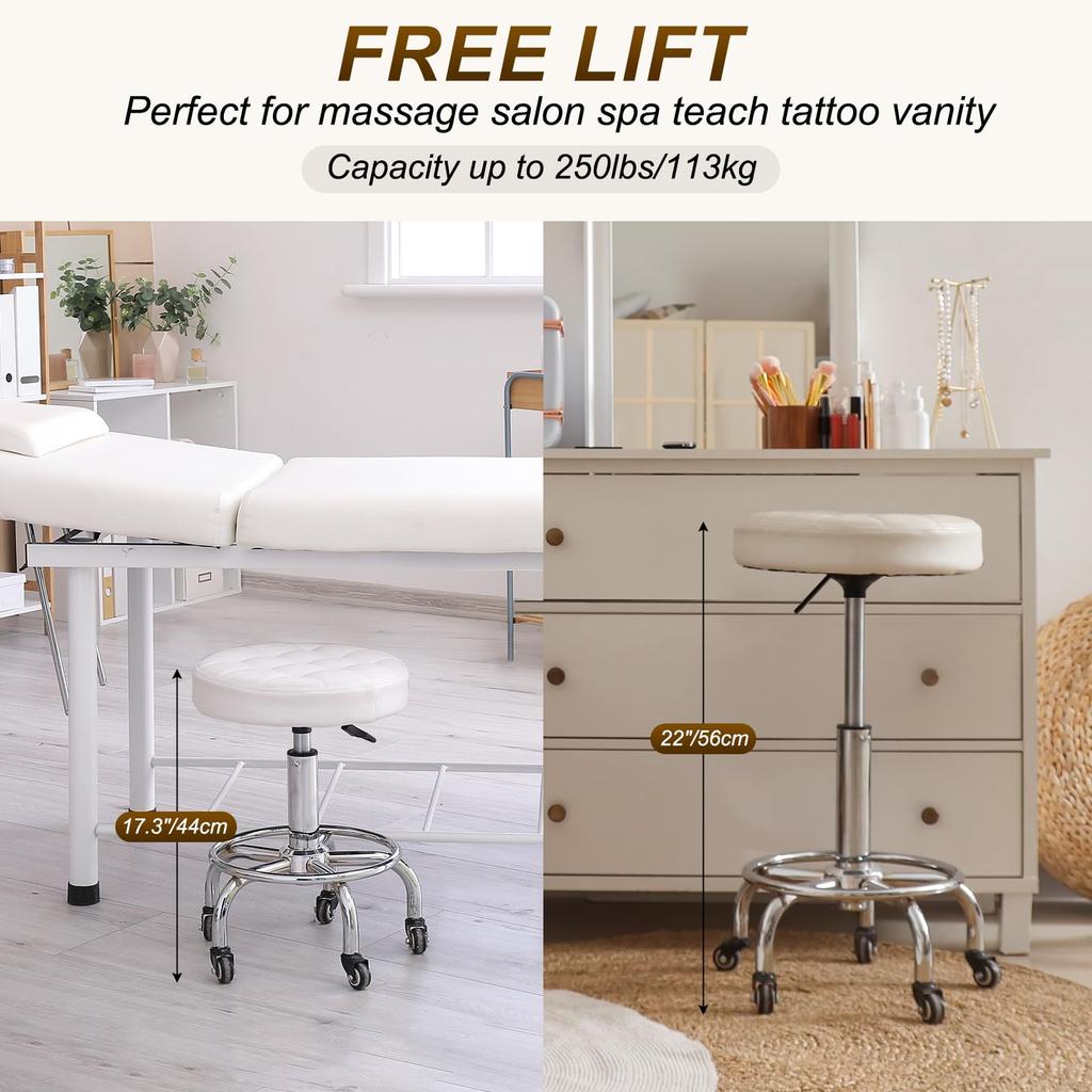 PATIKIL Rolling Desk Stool with PU Leather Round Rolling Desk Stool for Beauty and Office Red Height-Adjustable Casters, Tattoo, Massage, Salon, Spa,