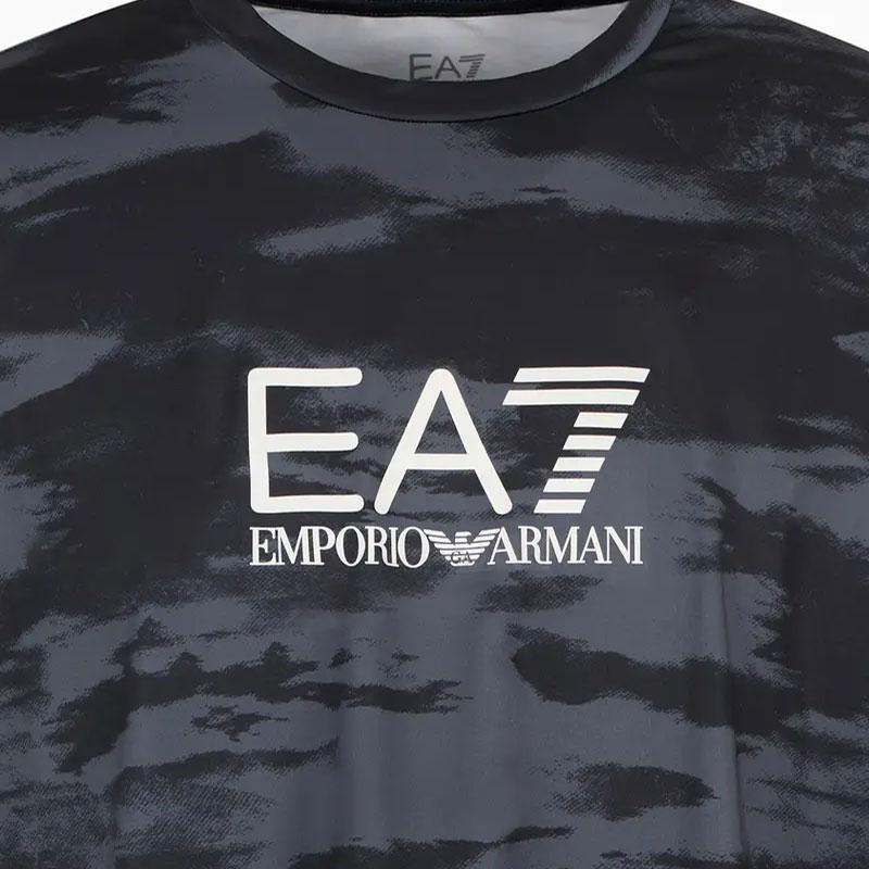 Emporio Armani EA7 Stretch Locker Geschnitten Kurzarm Rundhals All Over Print T-Shirt Herren Oberteile Schwarz 7M000067-AF13802-FC006