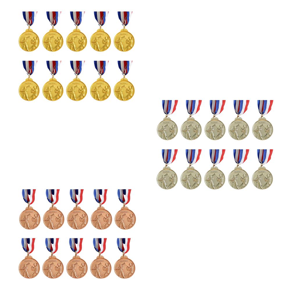 10Pcs Baseball Medals Metal Winner Medals with Neck Ribbon Competition Prize Medals Baseball Memorial Medal for Sports Games