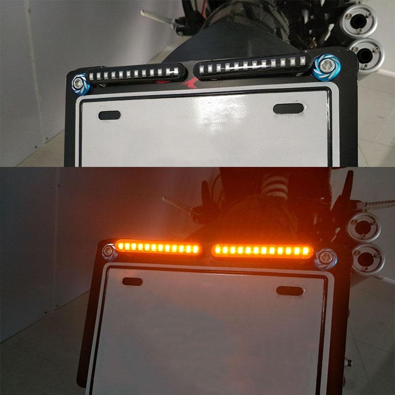 2x Turn Signal Strip Lamp 12 LED Motorcycle Flowing Water Tail Brake Lights 3528 SMD License Plate Light Blinker Stop Flicker