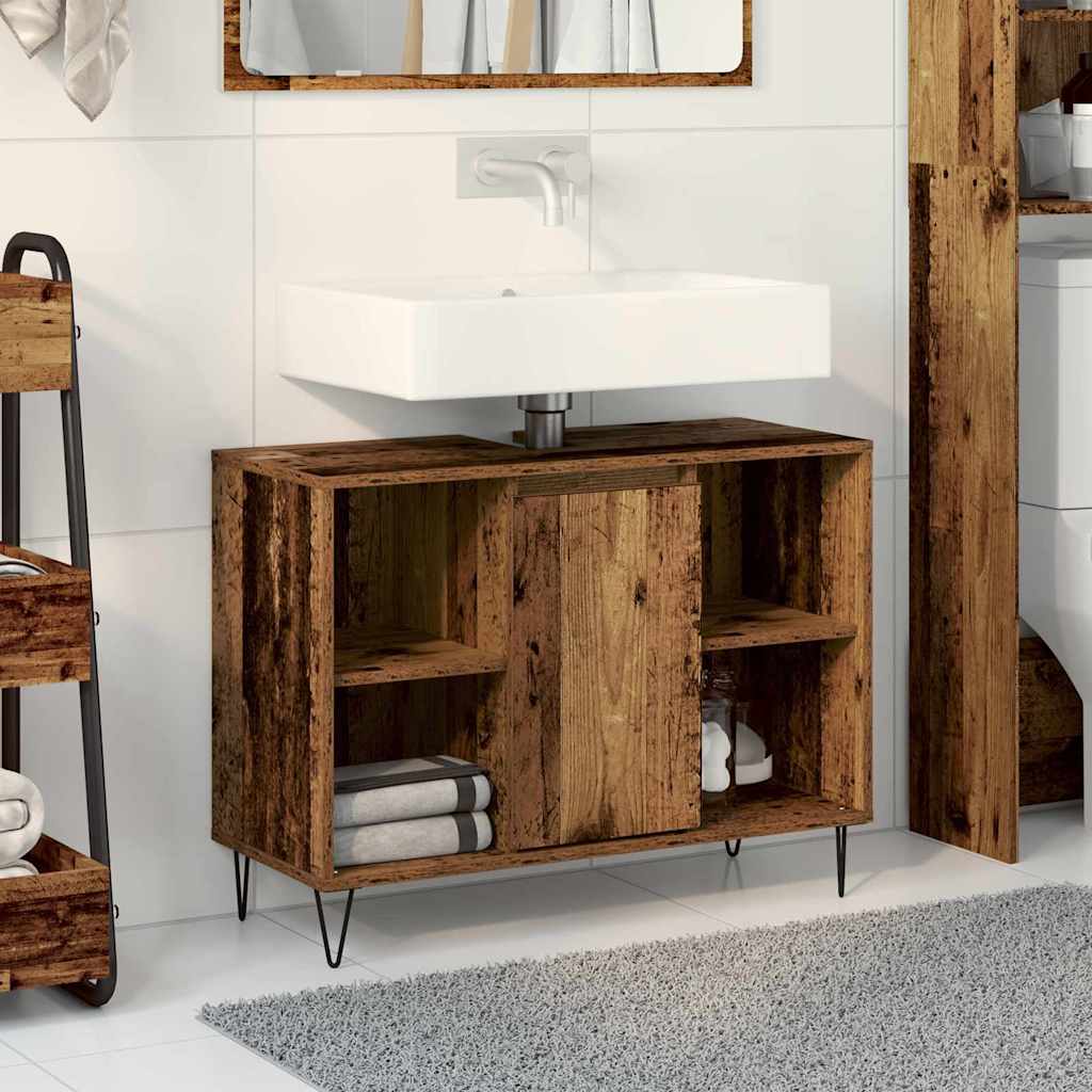 Bathroom Cabinet with Door Reclaimed Wood Look 80 x 33 x 60 cm Engineered Wood