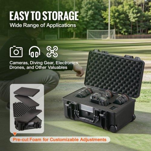 VEVOR Weatherproof Hard Case, Heavy Duty Protective Dry Box Case with Pre-cut Foam, Wheels & Retractable Pull Handles for Travel, Hunt, Military