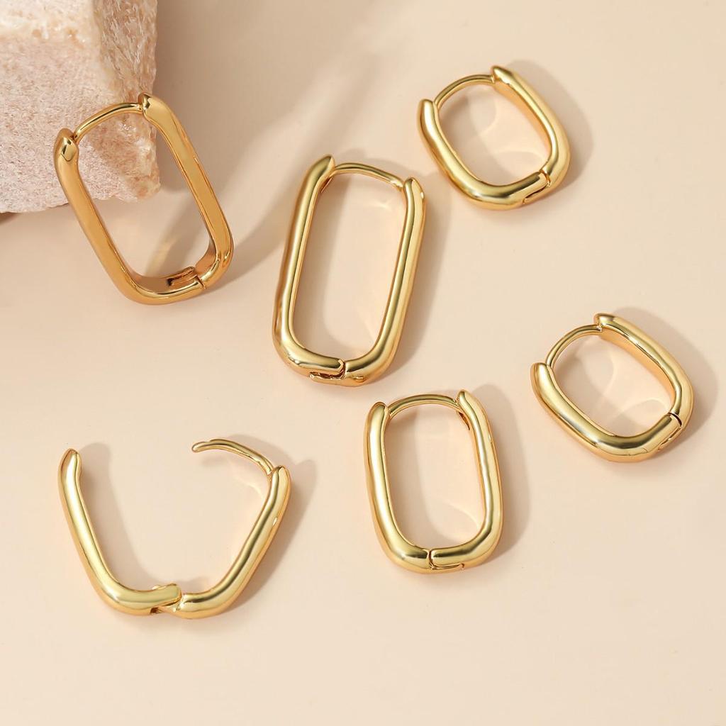 Minimalist European & American Square Hoop Earrings: High-End, Versatile, Light Luxury for Women