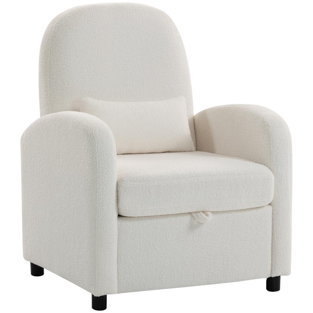 Modern Armchair With Hidden Storage Space And Cushion Teddy Fleece Upholstery 76x77x95 Cm Cream