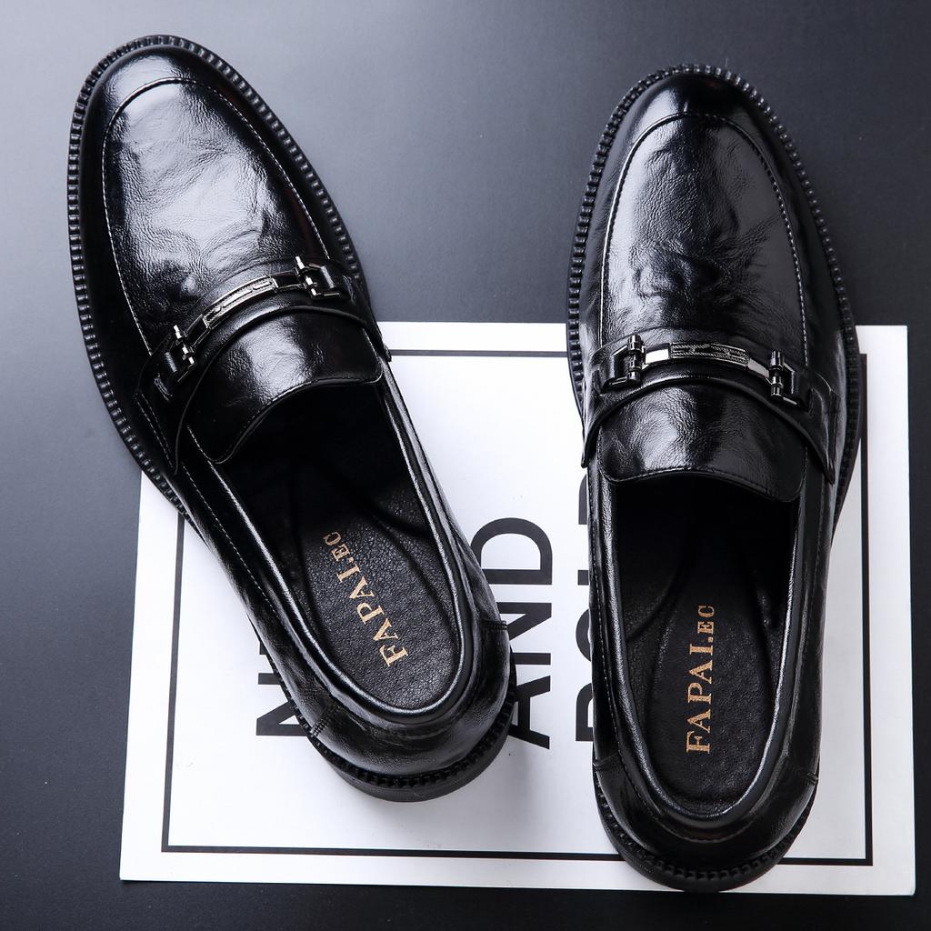 2025 Leather Shoes Men's Dress Business One Pedal Loafers Lazy Feet British Casual Leather Shoes Black Wedding
