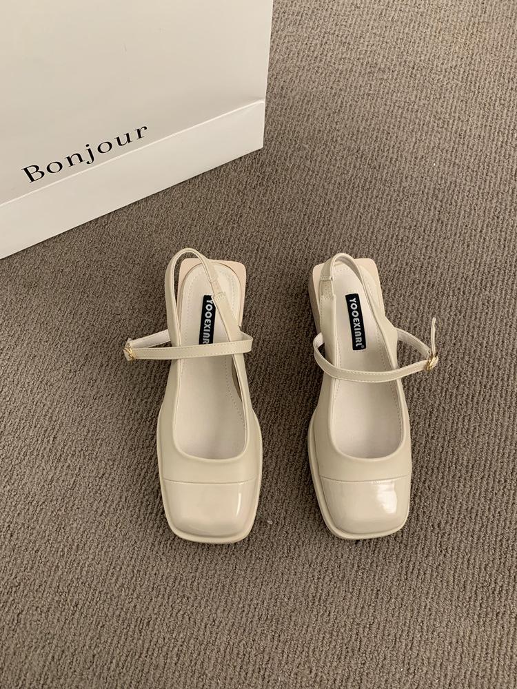 Design sense niche French retro square head Mary Jane shoes fairy style thick heel bag head sandals empty single shoes