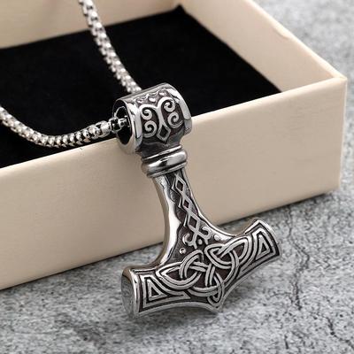 Herren Retro 3D Thors Hammer Edelstahl Anhänger Halskette