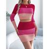 GMXIA Autumn and Winter Multi-color Long-sleeved Crop Top, Hip-hugging Skirt, Knitted Suit Women's Wear