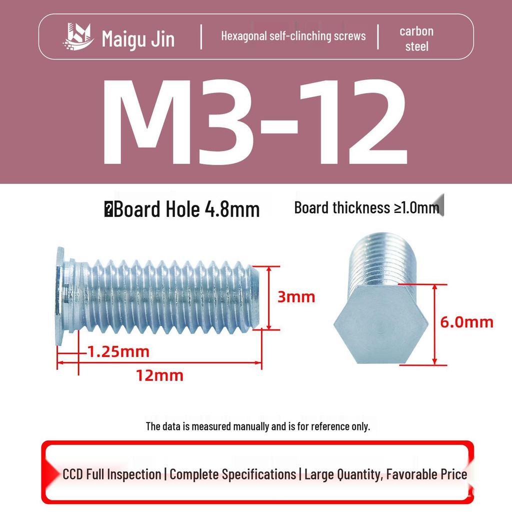 NFH Hex Rivet Nut: Galvanized Press Plate External Thread Screw, 8.8 Grade, M3-M8 Sizes.
