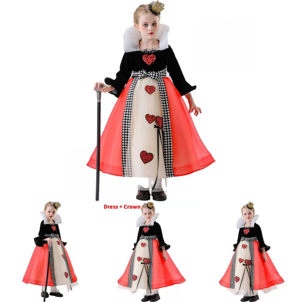 The Red Queen Cosplay Dress For Girls With Tulle Skirt For Halloween Parties
