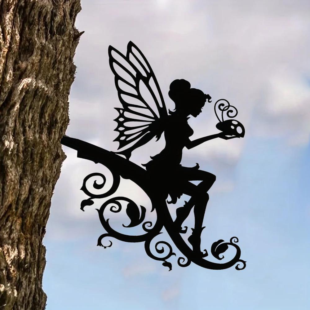 1 Stück Feen-Wandkunst aus Metall für draußen, Silhouetten-Plakette, Skulptur für Gartendekoration, Zaun, Herbstdekoration, Halloween-Dekoration