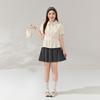 Plus Size Women Peter Pan Collar Contrast Color Embroidery Short Sleeve Shirt