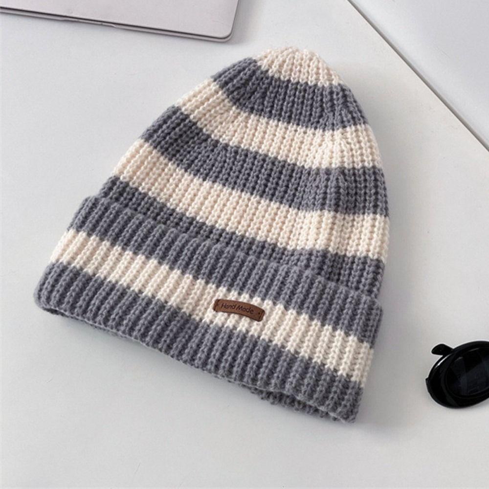 Thickened Beanie Caps Stripe Bonnet Cap Casual Knitted Hat for Men Women