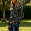 Women's Flannel Long Sleeve Top with Halloween Print Neck Pullover Shirt
