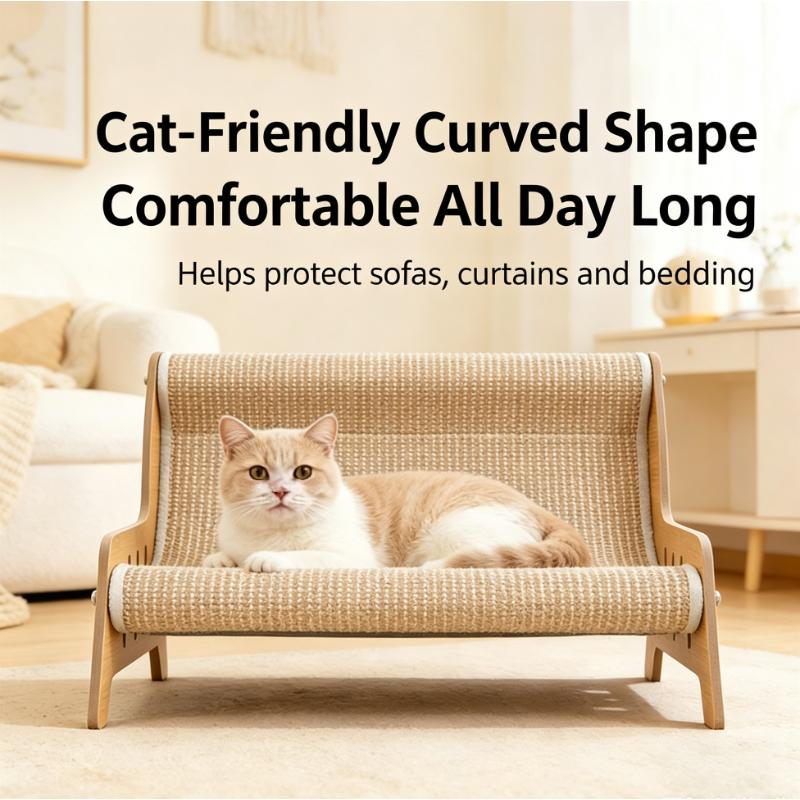 Solid Wood Cat Sofa Sisal Scratcher Bed Anti Shed Natural Sisal Mat Multi Size Pet Lounge Furniture Stable Frame Cat Rest