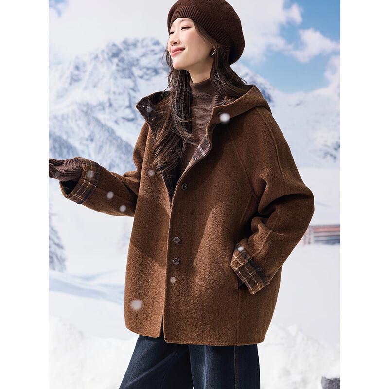 

Retro Plaid Wool Blend Hooded Double-faced Coat S