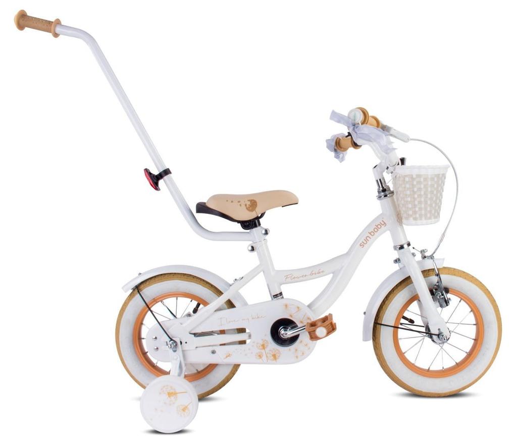 Children's Bicycle Bike For a Girl 12 Inches Basket Guide Wheels Flower Bike Dandelion White Beige Sun Baby