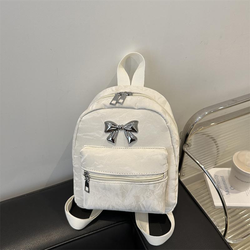 Cute Bowknot Faux Leather Mini Backpack for Women Small Lightweight School Daypack Fashion Streetwear Bag