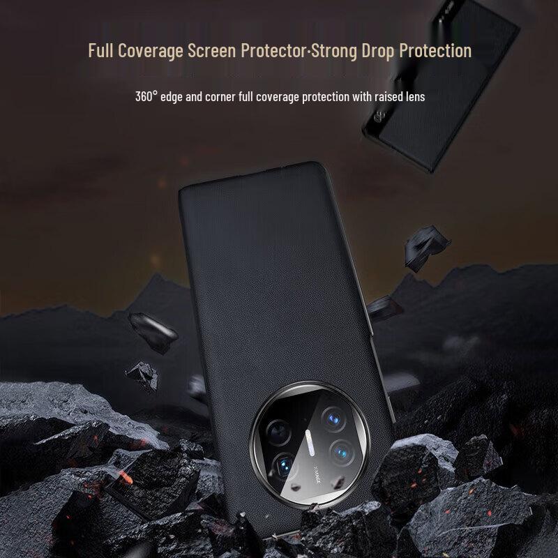 EDDGA Top Grain Leather Smart View Flip Phone Case for Huawei