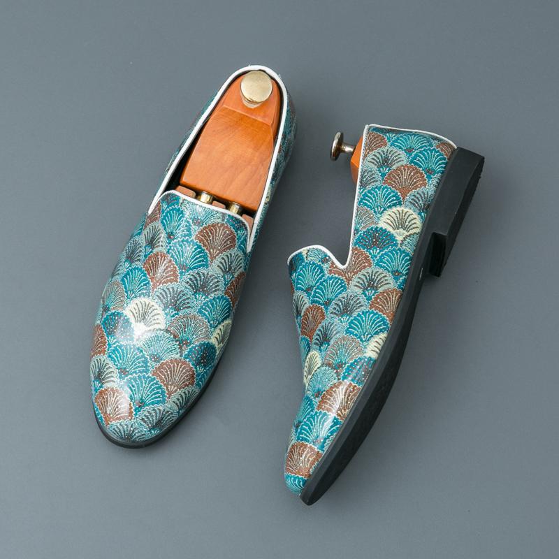 Fashion Trend New Designer Printing Pattern Loafers For Men Flats Walking Shoes Business Wedding Party Leather Shoes Dress Moccasins