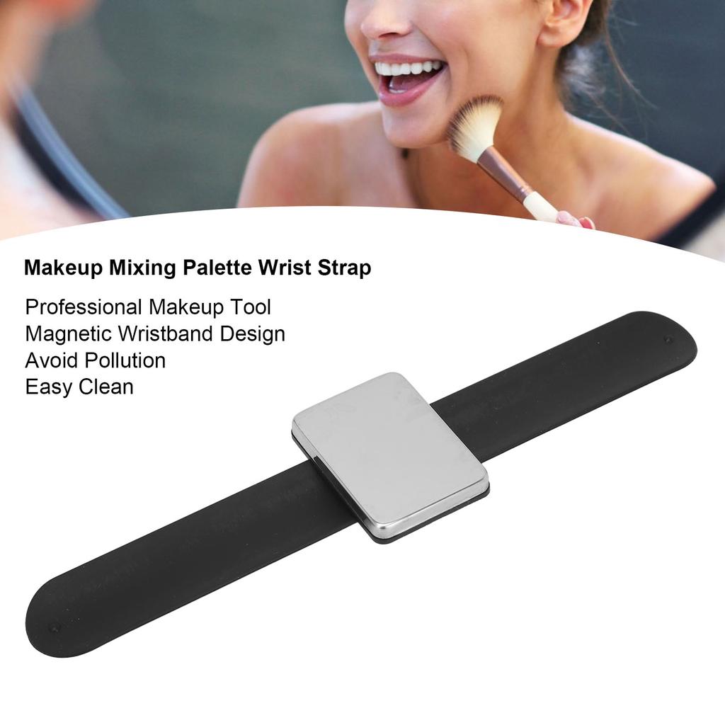 Magnetic Makeup Mixing Palett Bracelet Silicone Cosmetic Applicator Wrist Strap Rectangle Black