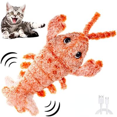 Electric Simulation Lobster Jumping Toy USB Rechargeable Jumping Shrimp Plush Electric Pet Teasing Cat Dogs Toys Pet Supplies
