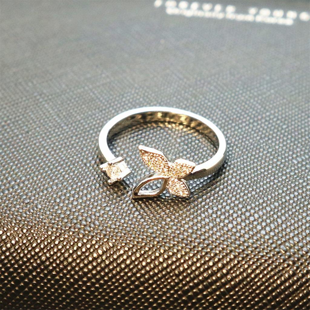 Korean-Style 925 Silver Butterfly Open Zircon Ring for Women – Elegant and Simple Design
