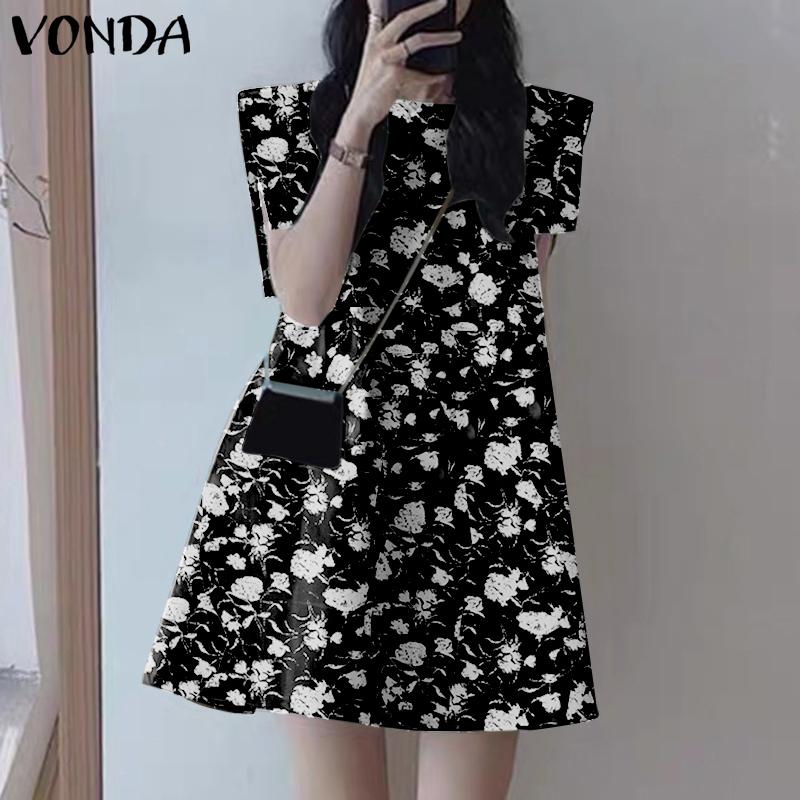 

VONDA женское летнее свободное короткое платье трапециевидной формы с круглым вырезом и летящими рукавами, розовым принтом