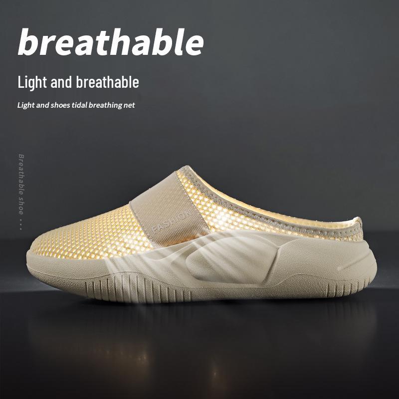 Women's Slip-On Breathable Flyknit Mesh Half Slippers - Comfortable, Casual, Fashionable, Versatile, Plus Size with Hollow Design.