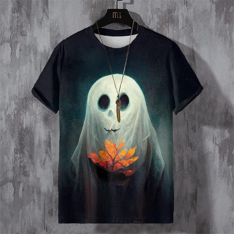 Men's Halloween T-shirt 3D Printed Ghost Pattern T-shirt Casual Round Neck Short Sleeved T-shirt Oversized Y2K Men's Top