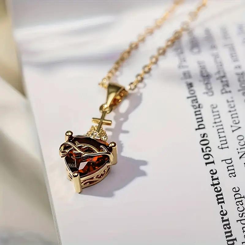 Huitan Orange Red/Green/Blue Heart Cubic Zirconia Pendant Necklace for Women Luxury Trendy Wedding Accessories Elegant Gift 2026
