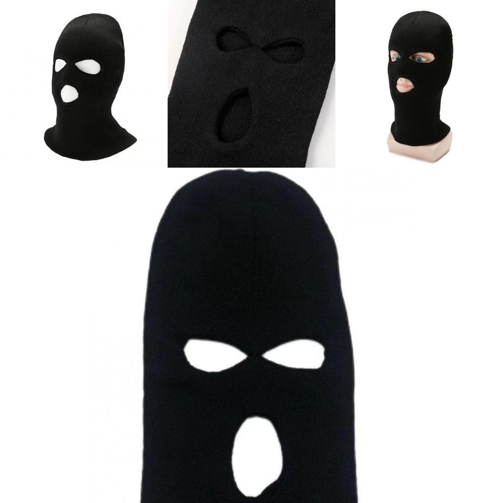 Plush Fleece Black Knitted Three Hole Hat For Men Ideal For Cold Winter Days