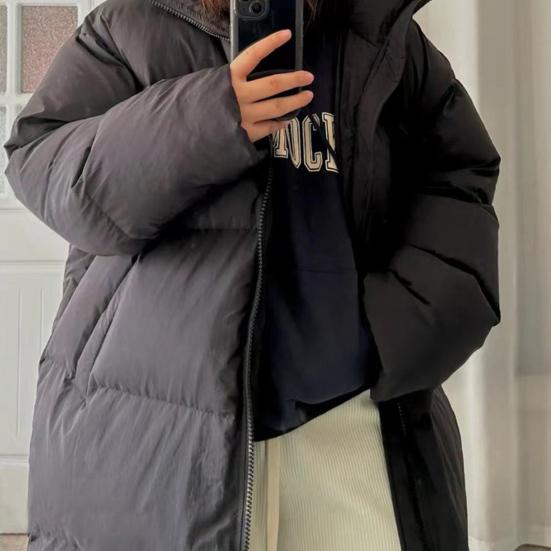 Zimní péřový kabát Zesílený Polstrovaný Stojáček Ochrana krku Kapsy Zapínání na zip Větruodolné Udržování tepla Denní oblečení za chladného počasí Bavlna