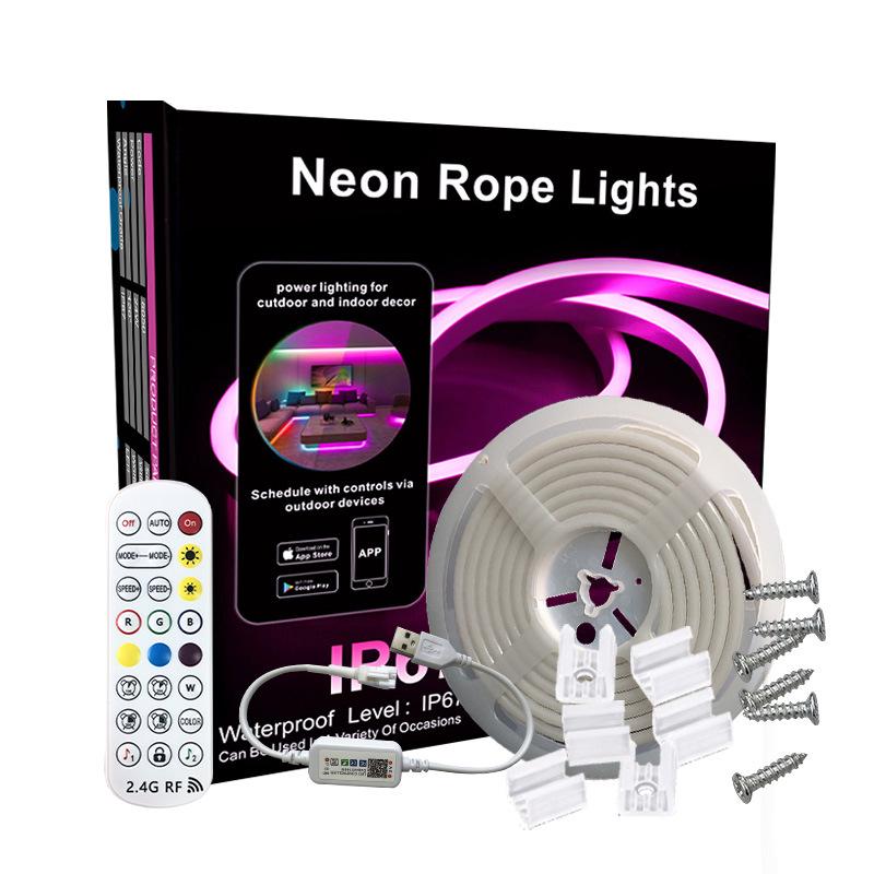 WiFi Bluetooth Color-Changing Neon Music Light Strip, USB Flexible Silicone, DIY Shape, Smart Running Light