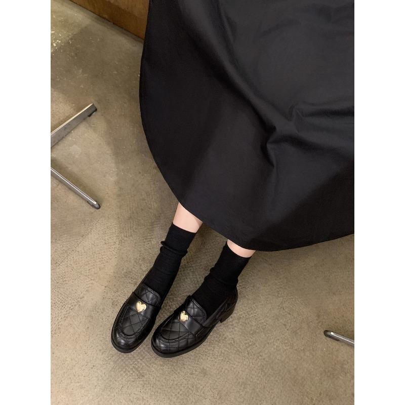 [] Soft sheepskin~ Rhombus love buckle thick heel lazy women's single shoes