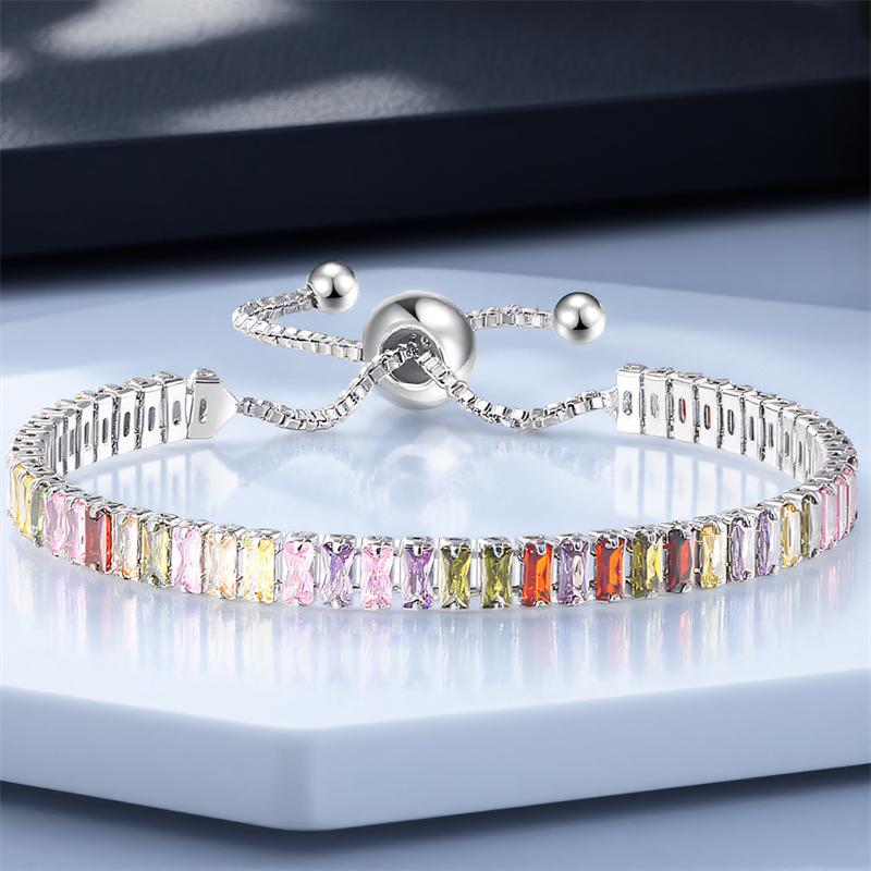 2x4mm Rectangle Stone Rainbow Crystal Multicolor Zircon Bracelets for Women Rose Gold Silver Color Chain Bracelet Bridal Jewelry
