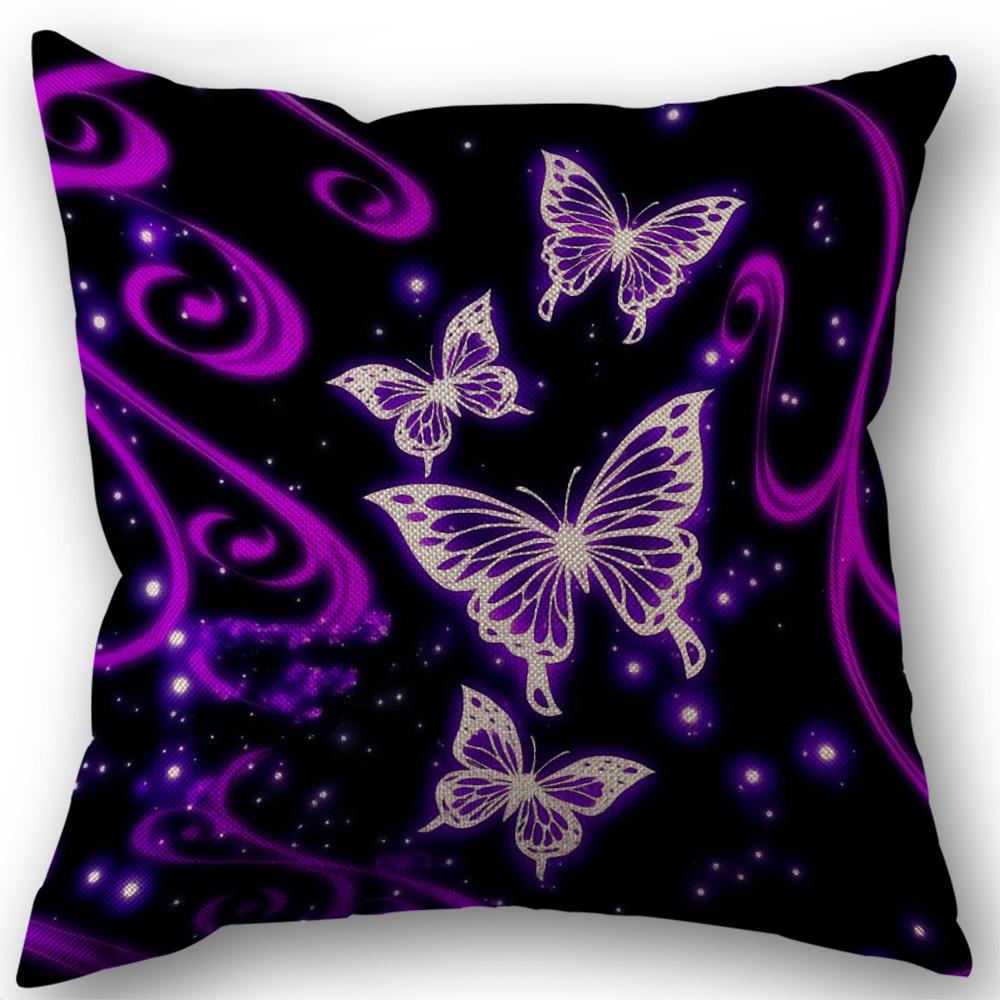Tonnika Chen Unisex Purple New Butterfly Pattern Cushion Cover Sofa Bedroom Car Pillowcase 7.3